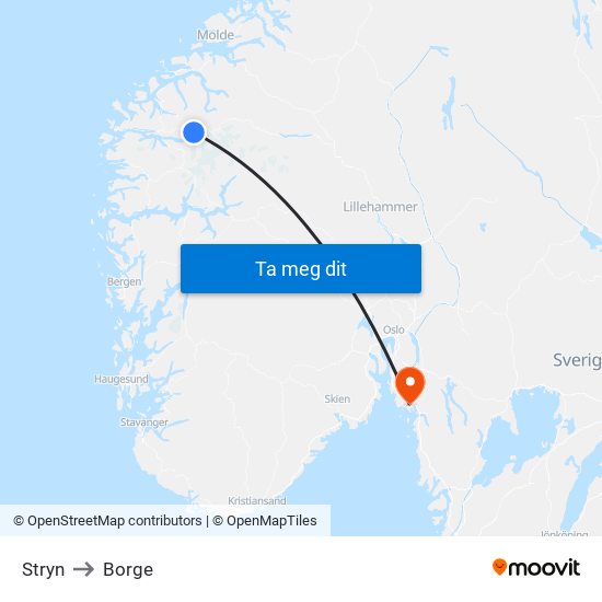 Stryn to Borge map