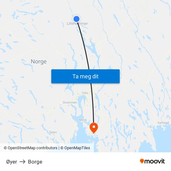 Øyer to Borge map