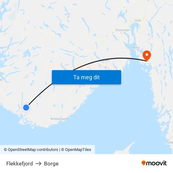 Flekkefjord to Borge map