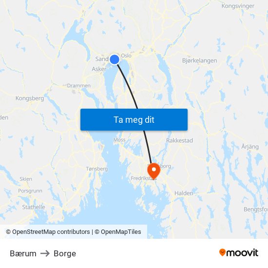 Bærum to Borge map