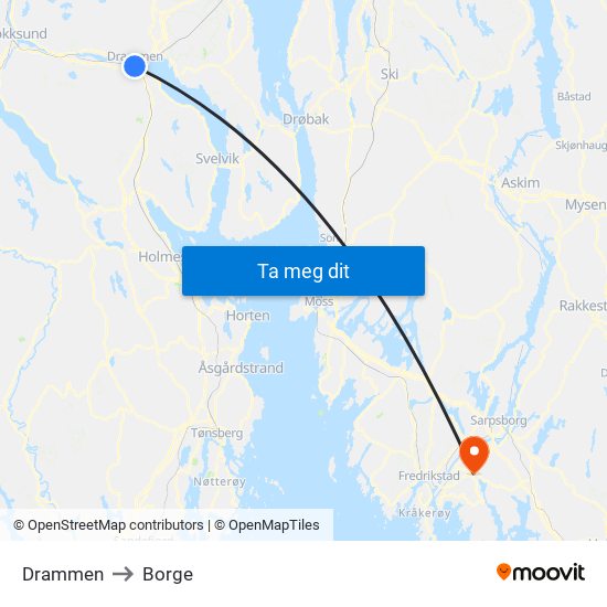Drammen to Borge map