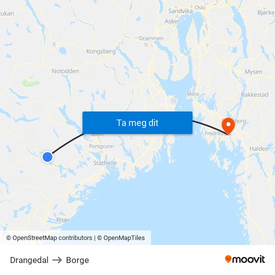 Drangedal to Borge map