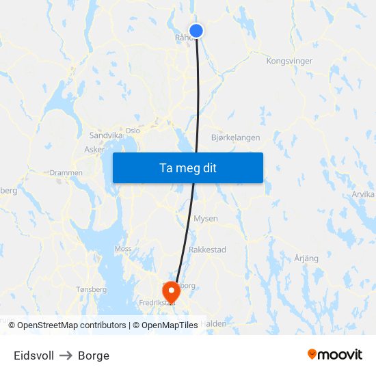 Eidsvoll to Borge map