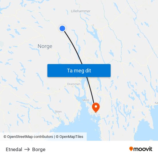Etnedal to Borge map