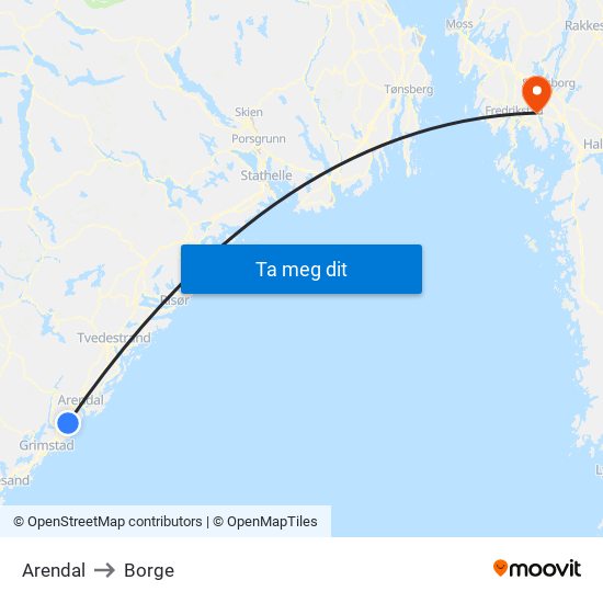 Arendal to Borge map