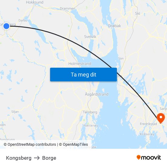 Kongsberg to Borge map