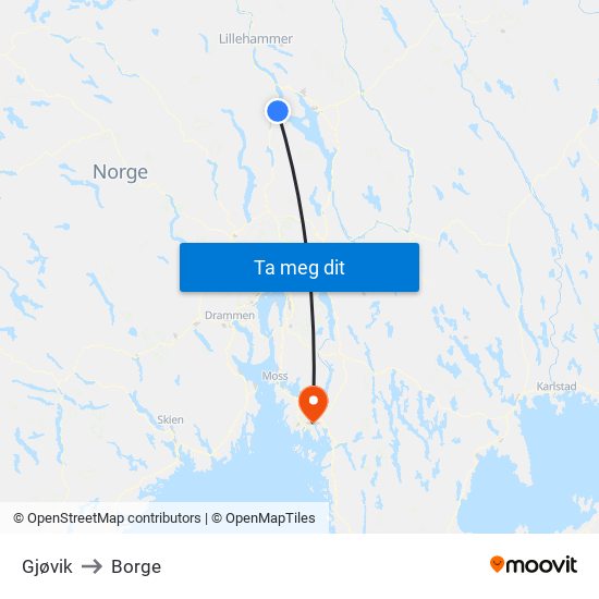Gjøvik to Borge map