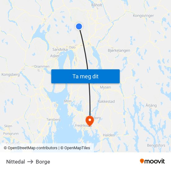Nittedal to Borge map
