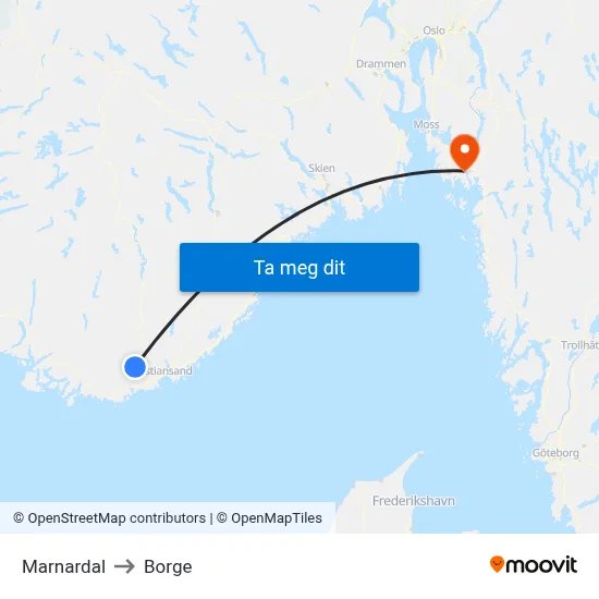 Marnardal to Borge map