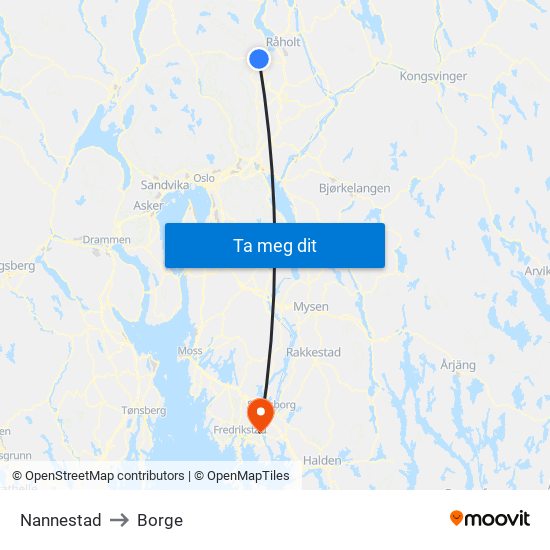 Nannestad to Borge map