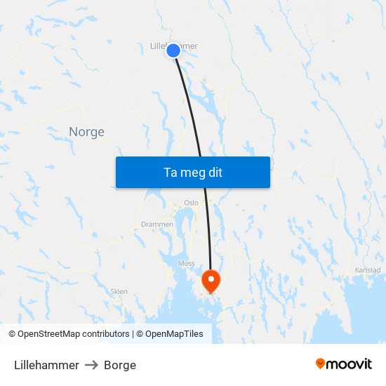Lillehammer to Borge map