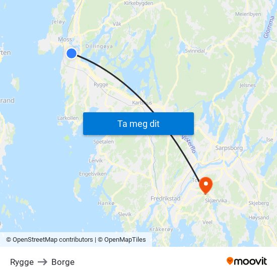 Rygge to Borge map