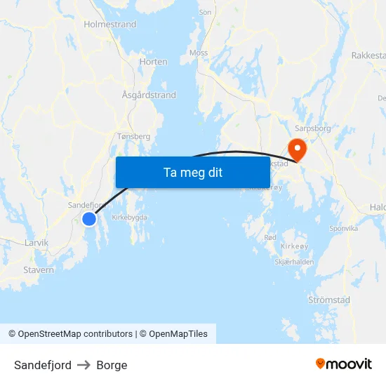 Sandefjord to Borge map