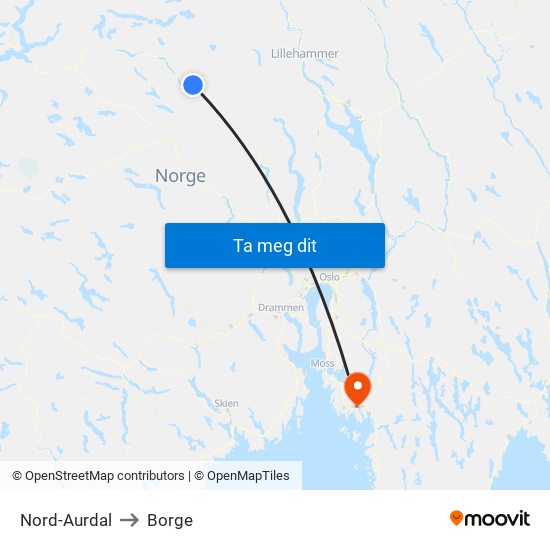 Nord-Aurdal to Borge map