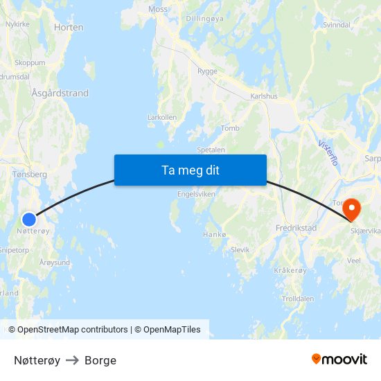 Nøtterøy to Borge map