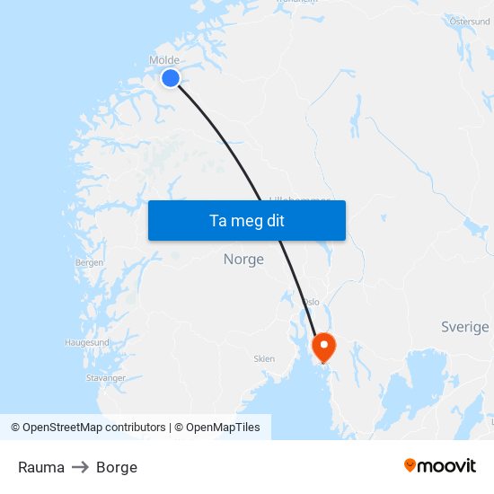 Rauma to Borge map