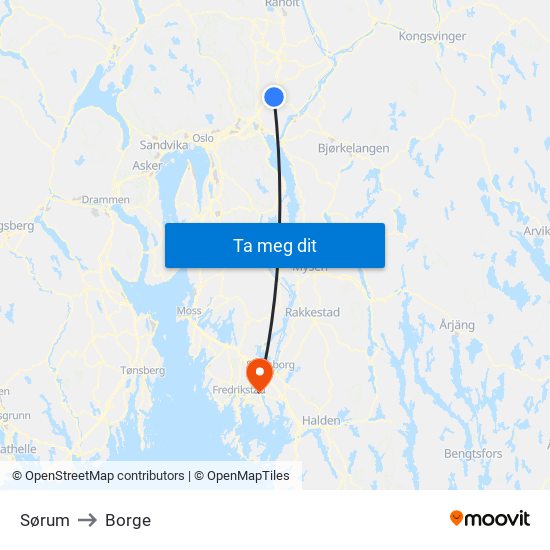 Sørum to Borge map