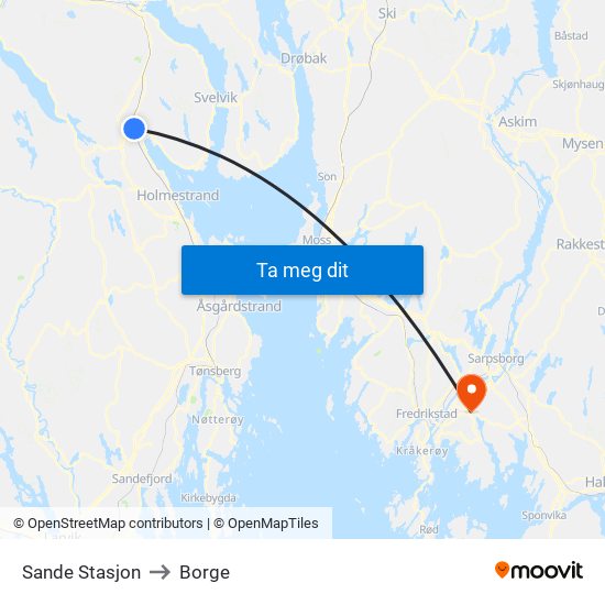 Sande Stasjon to Borge map