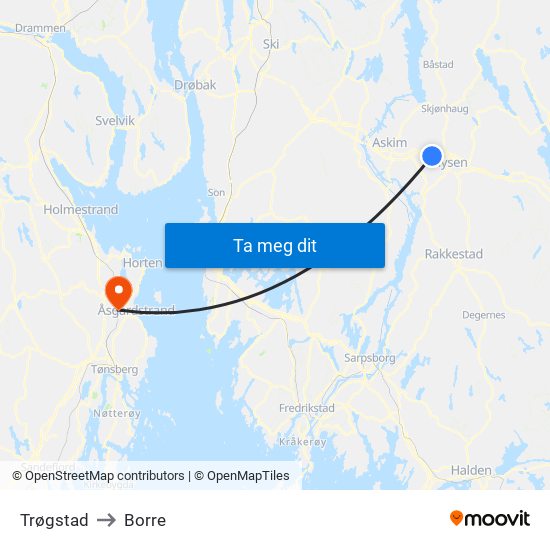 Trøgstad to Borre map
