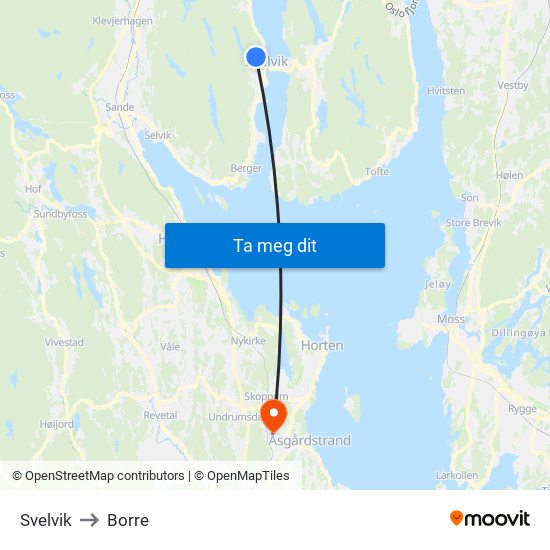 Svelvik to Borre map
