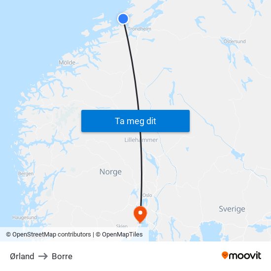 Ørland to Borre map