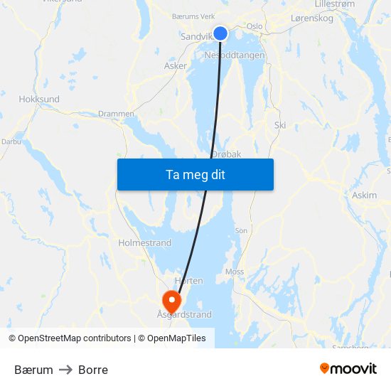 Bærum to Borre map