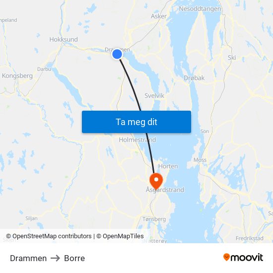 Drammen to Borre map