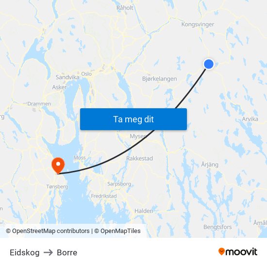 Eidskog to Borre map