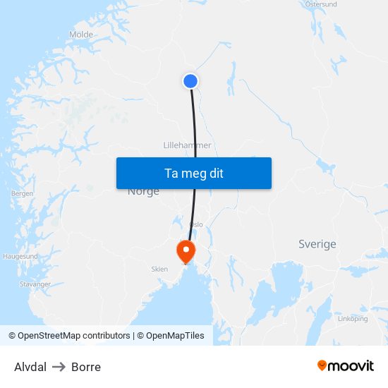 Alvdal to Borre map