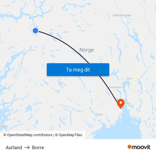 Aurland to Borre map