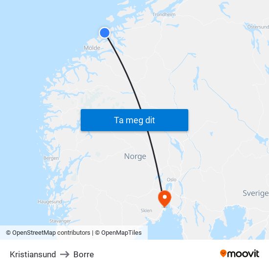 Kristiansund to Borre map
