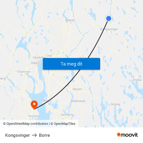 Kongsvinger to Borre map