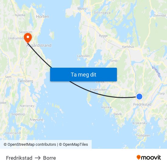 Fredrikstad to Borre map