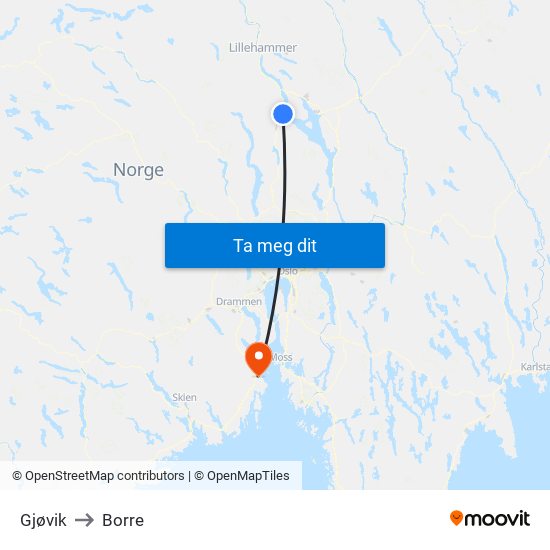 Gjøvik to Borre map