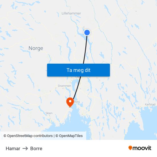 Hamar to Borre map