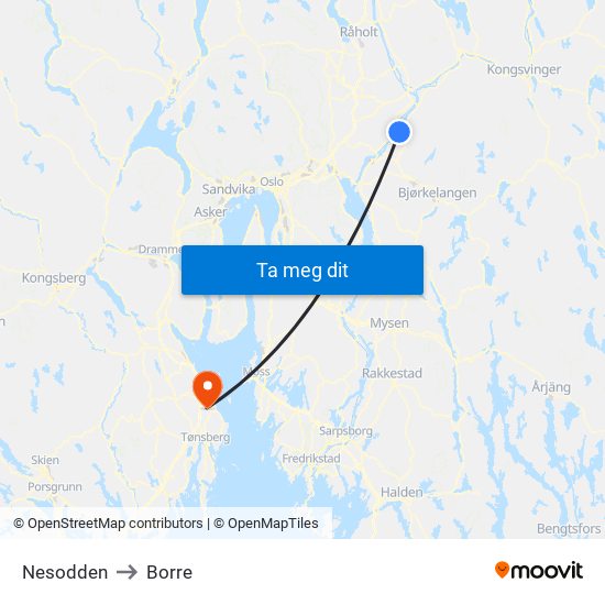 Nesodden to Borre map