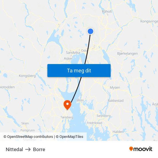 Nittedal to Borre map