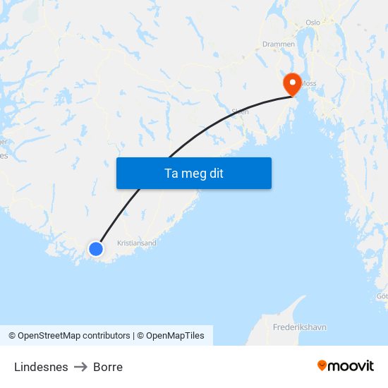 Lindesnes to Borre map