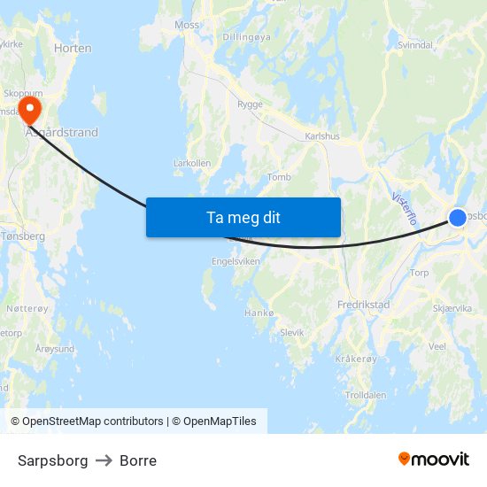 Sarpsborg to Borre map