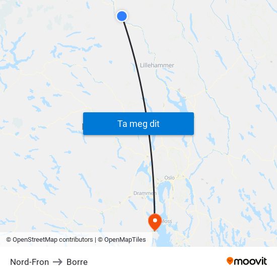 Nord-Fron to Borre map