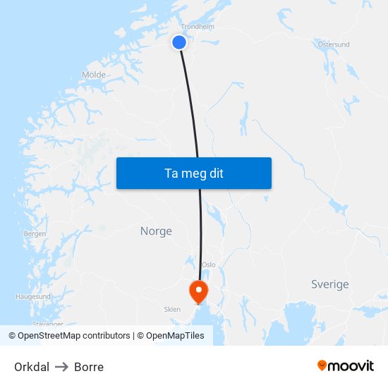 Orkdal to Borre map