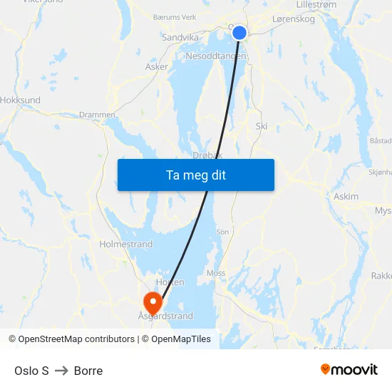 Oslo S to Borre map