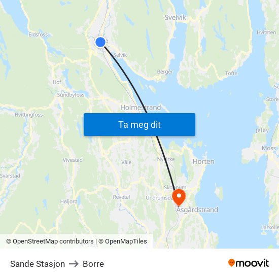 Sande Stasjon to Borre map