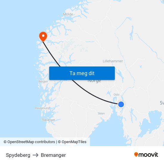 Spydeberg to Bremanger map