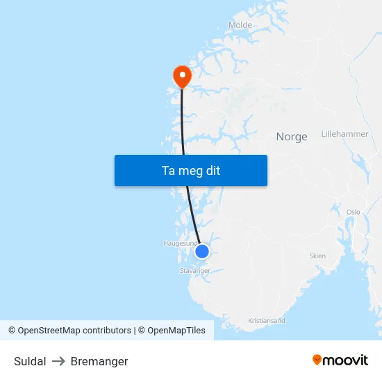 Suldal to Bremanger map
