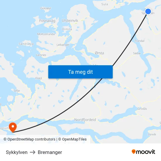 Sykkylven to Bremanger map