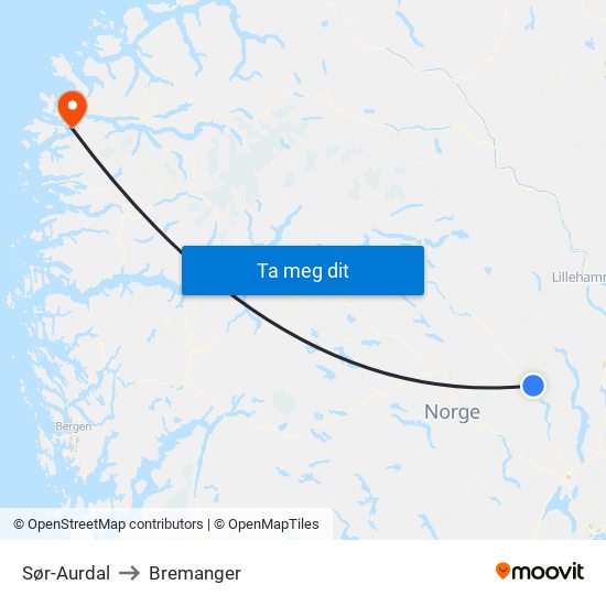 Sør-Aurdal to Bremanger map