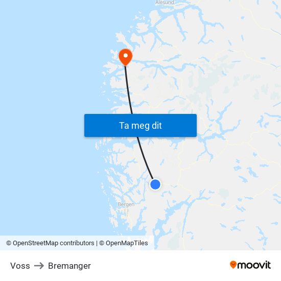 Voss to Bremanger map