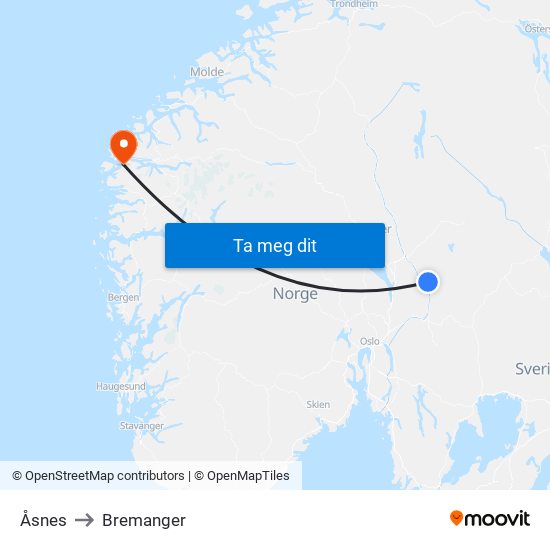 Åsnes to Bremanger map