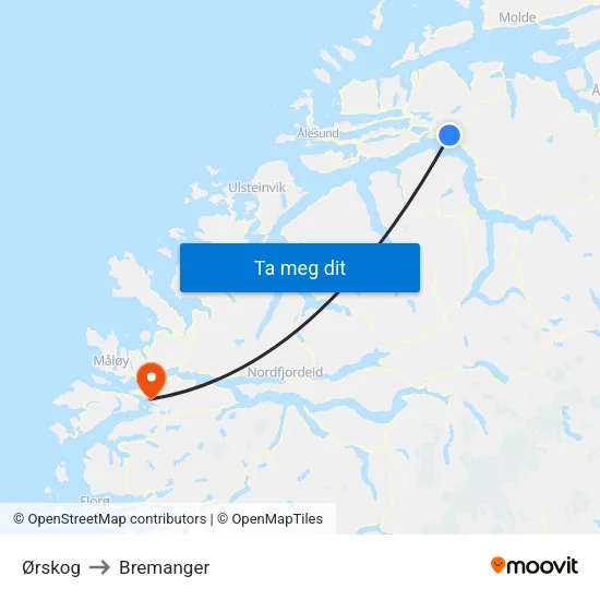 Ørskog to Bremanger map